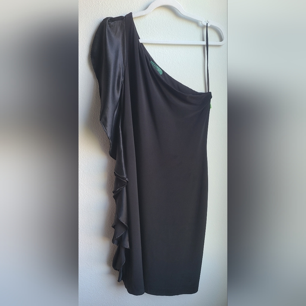 Lauren Ralph Lauren One Shoulder Black Dress, Sz 12.